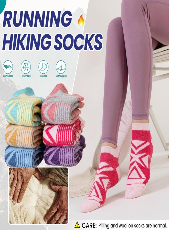Eyean Merino Wool Ankle Running Socks Men Women Hiking Thick Half Cushioned Support No Show Socks 6 Pairs (Mixed Color A, Large) - Image 2